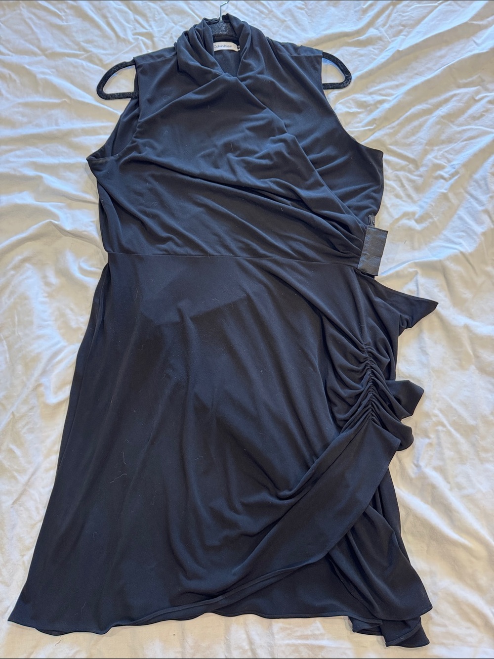 Calvin Klein Black Asymmetrical Draped Ruched Dress